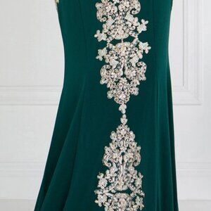 Elizabeth K - GL1595 Embroidered Bateau Jersey Trumpet Dress